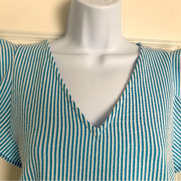 MK Michael Kors Women’s Knit Striped Top White/Cyan Blue Size Small - Picture 3 of 7